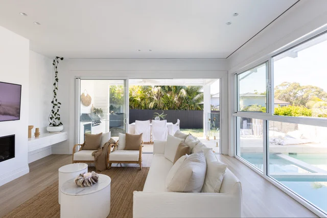 Wide plank timber flooring installed in a Northern Beaches living room